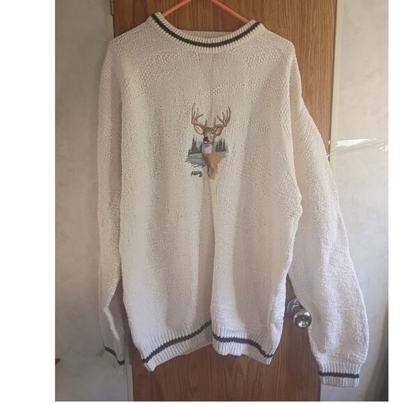 Vntg USA-Made Shenandoah XLT Deer Landscape Sweater 100% Cotton Heritage Lodge - Picture 1 of 13